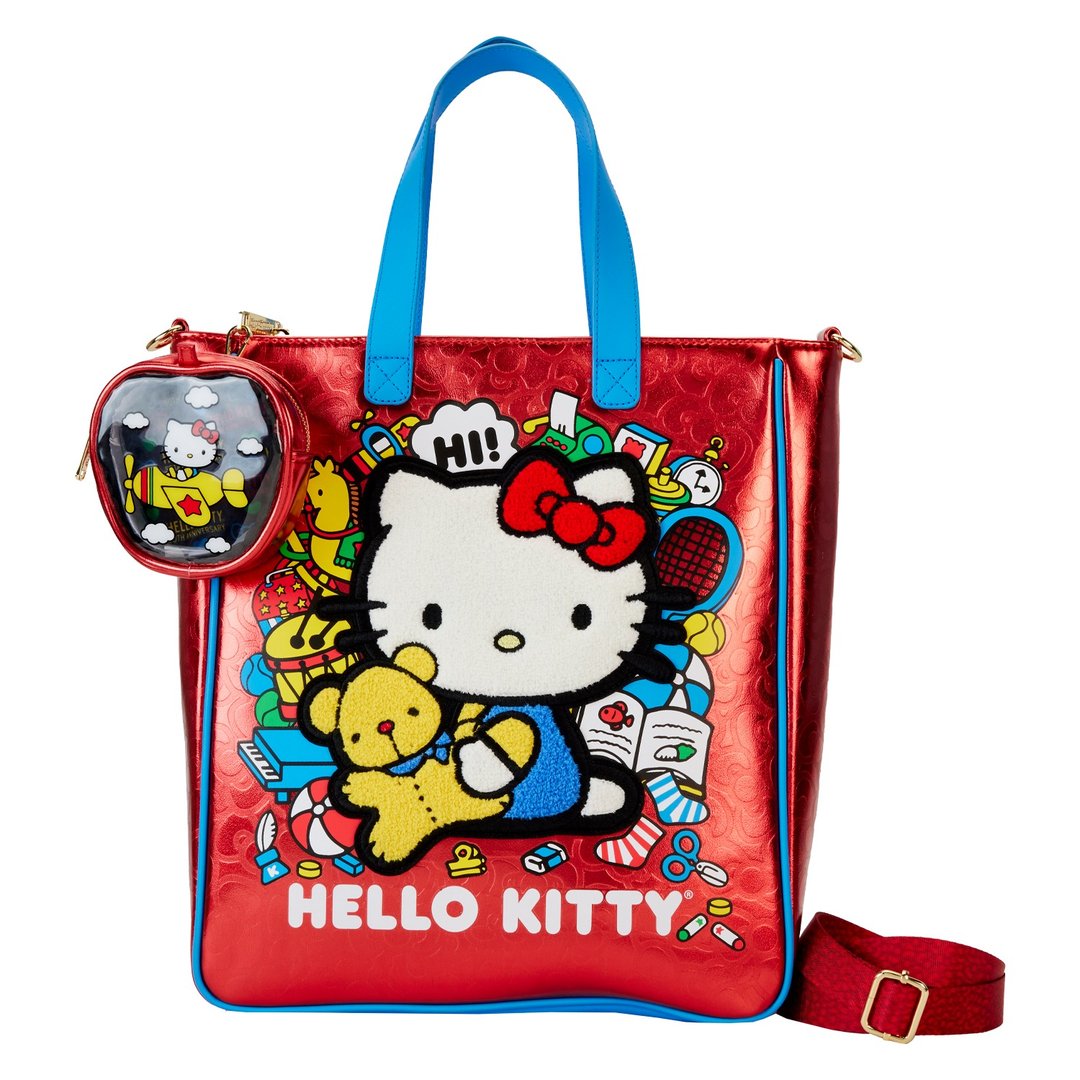 Loungefly Hello Kitty 50周年金属单肩包 附圆形收纳包 - 侧背包/斜挎包 - 人造皮革 红色