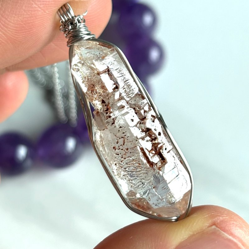 *冥想*疗愈* 天然红泥骸骨水晶 颈链 Skeletal Quartz - 颈链 - 水晶 咖啡色