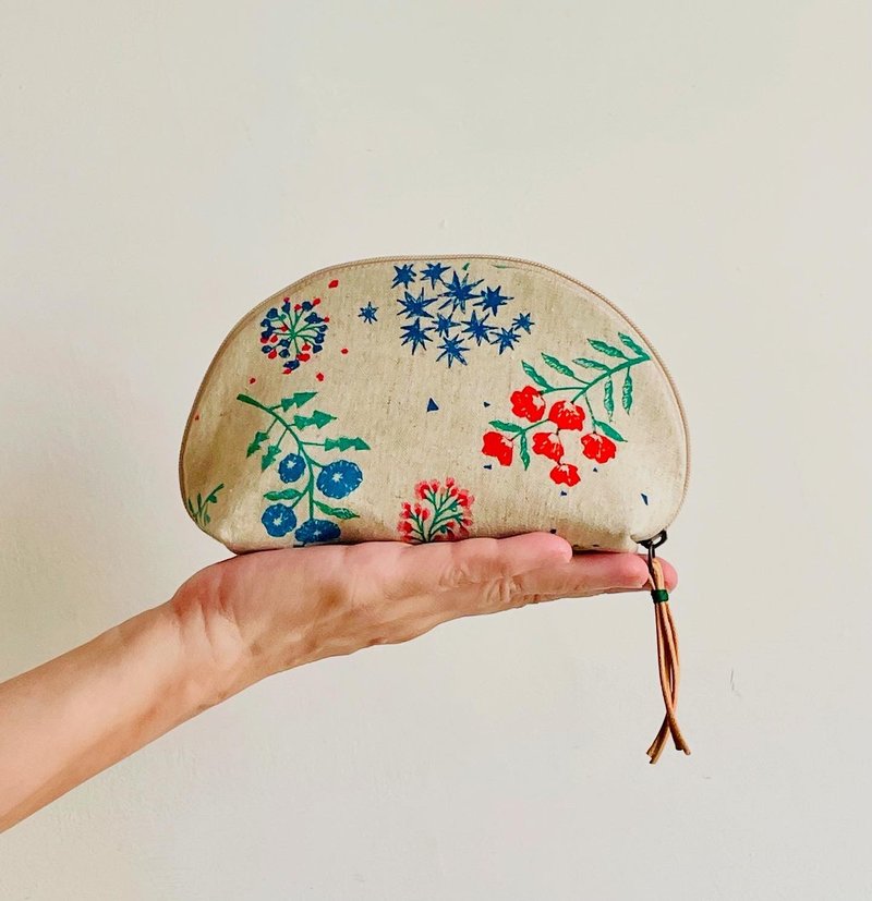 古家 小山 拉链收纳包。日本设计布 - 化妆包/杂物包 - 棉 卡其色