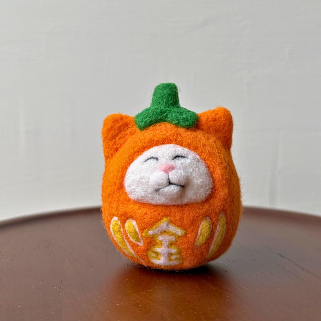 【定制化礼物】南瓜达摩不倒翁/猫咪胡须收集器/猫咪脸订制 - 玩偶/公仔 - 羊毛 橘色