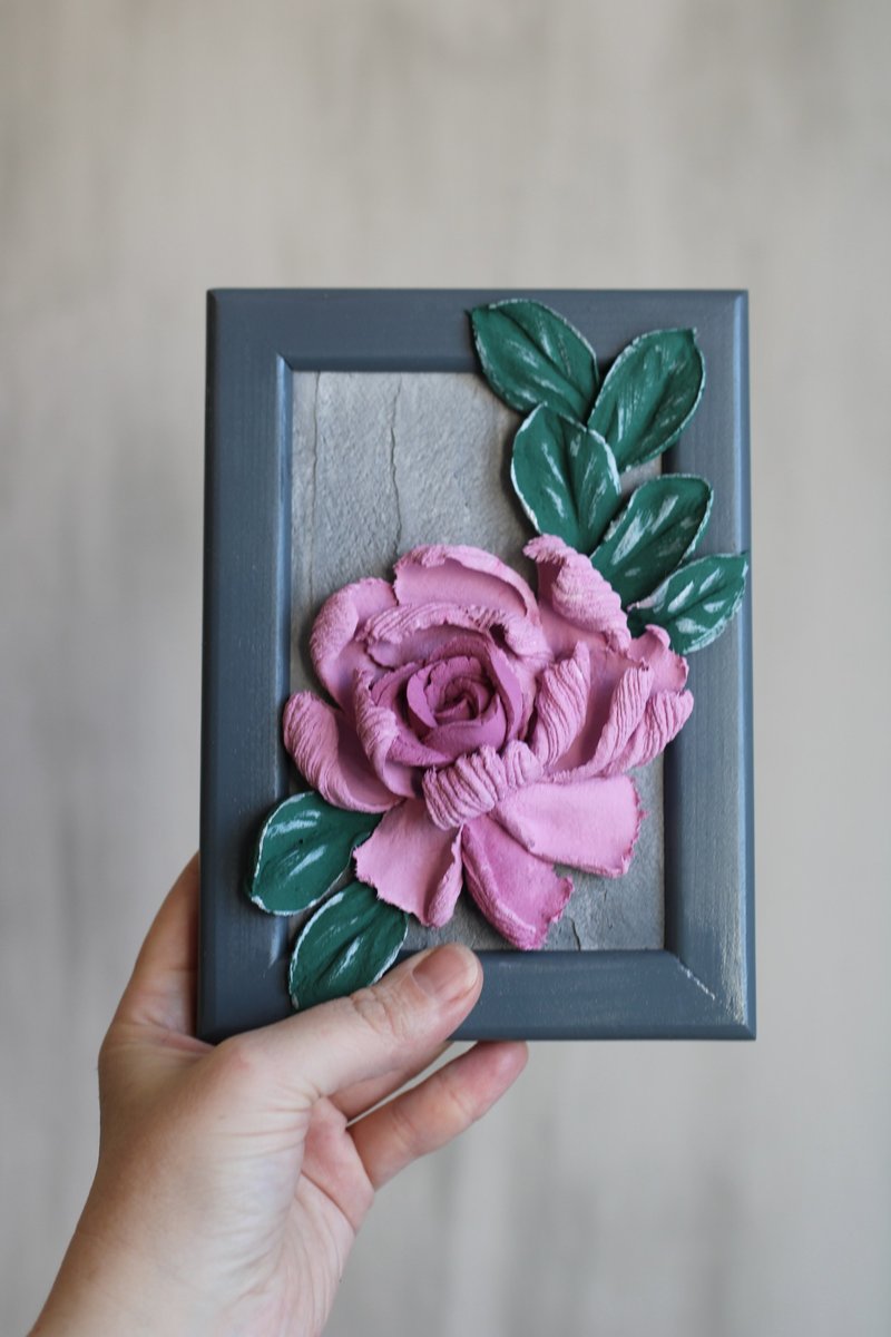 Rose 3d painting, textured decor, miniature floral painting, original wall art - 墙贴/壁贴 - 其他材质 