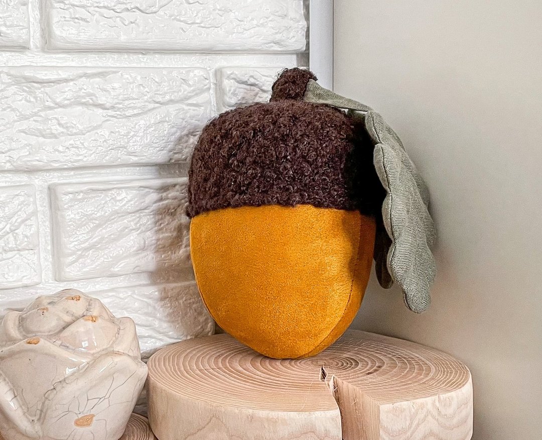 Acorn pillow, Acorn plush pillow, Mustard decor, Stuffed acorn, Decorative acorn - 枕头/抱枕 - 亚麻 黄色