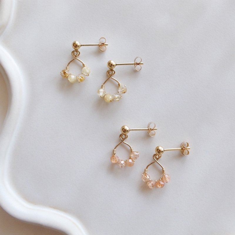 14KGF 金发晶/太阳石 内涵 天然石耳环 - 耳环/耳夹 - 宝石 黄色