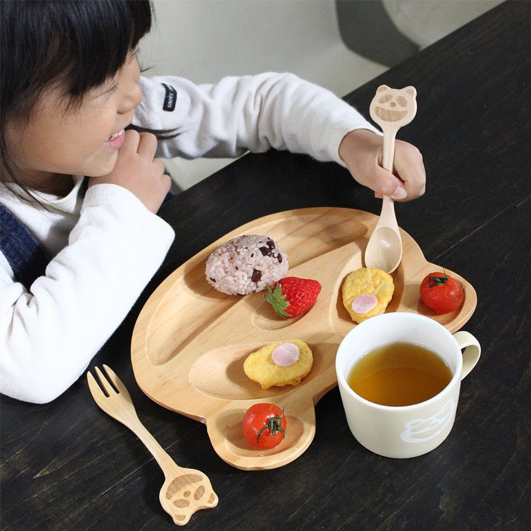 【SPICE】日本 PETIT'S MAMAN 儿童 天然木头叉子&汤匙套组-猫咪 - 儿童餐具/餐盘 - 木头 多色