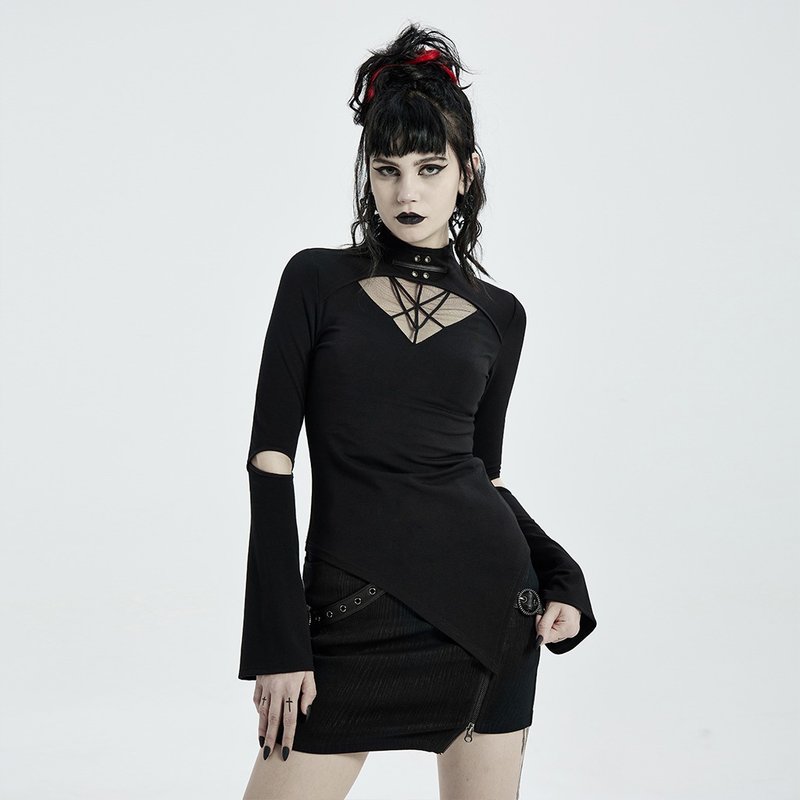 哥德女巫倒五芒星上衣 - 女装上衣 - 其他材质 黑色