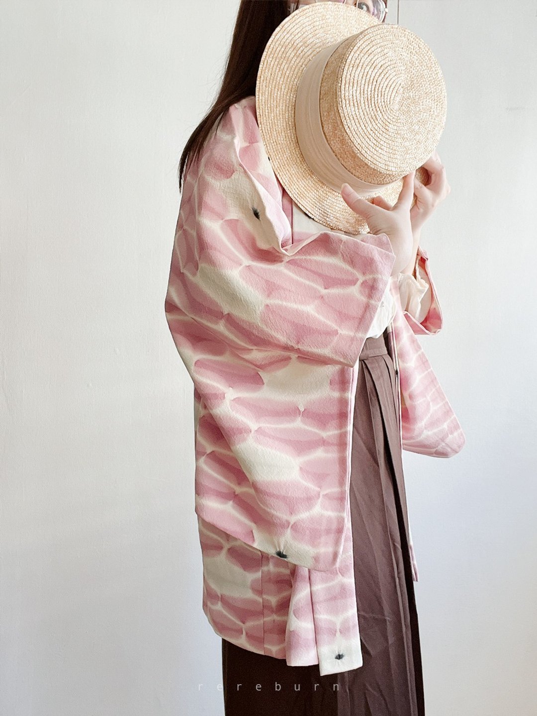日本制和风朝颜印花淡粉色古着羽织和服外套 - 女装休闲/机能外套 - 聚酯纤维 粉红色