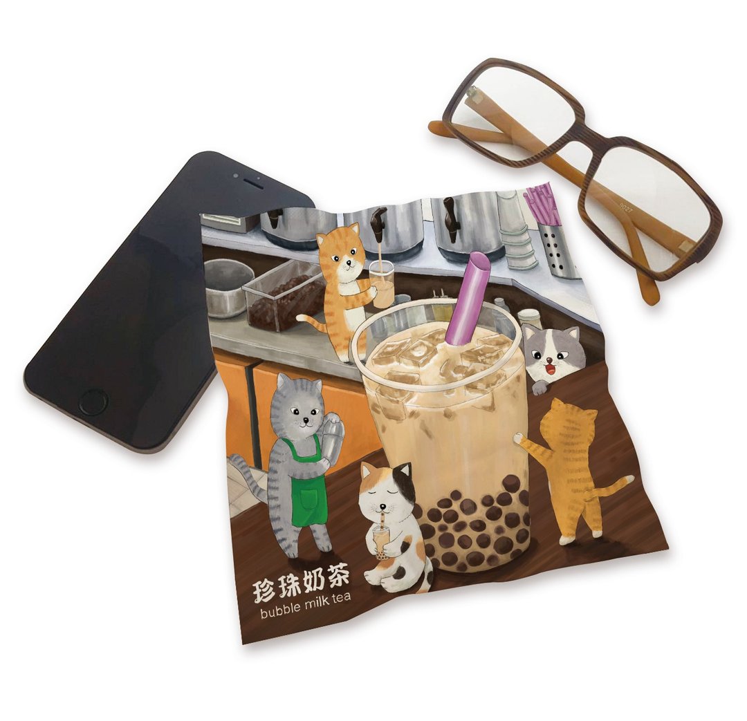 印花万用布-吃珍珠奶茶 ll 擦拭布 - 眼镜盒/眼镜布 - 聚酯纤维 橘色