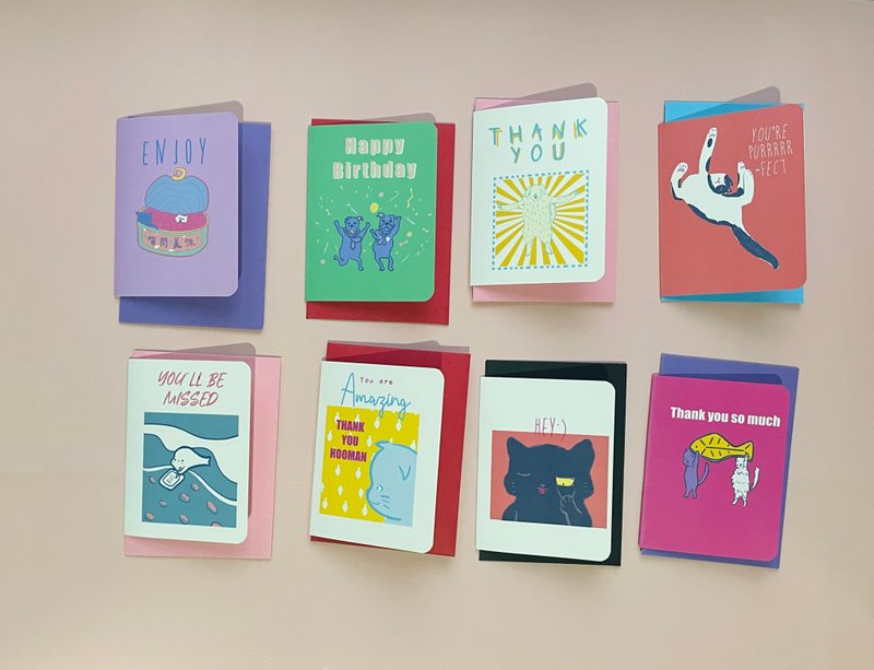 Set of 8 Mini Greeting Cards Pack.  Funny Cute Pets &Animals - 卡片/明信片 - 纸 多色