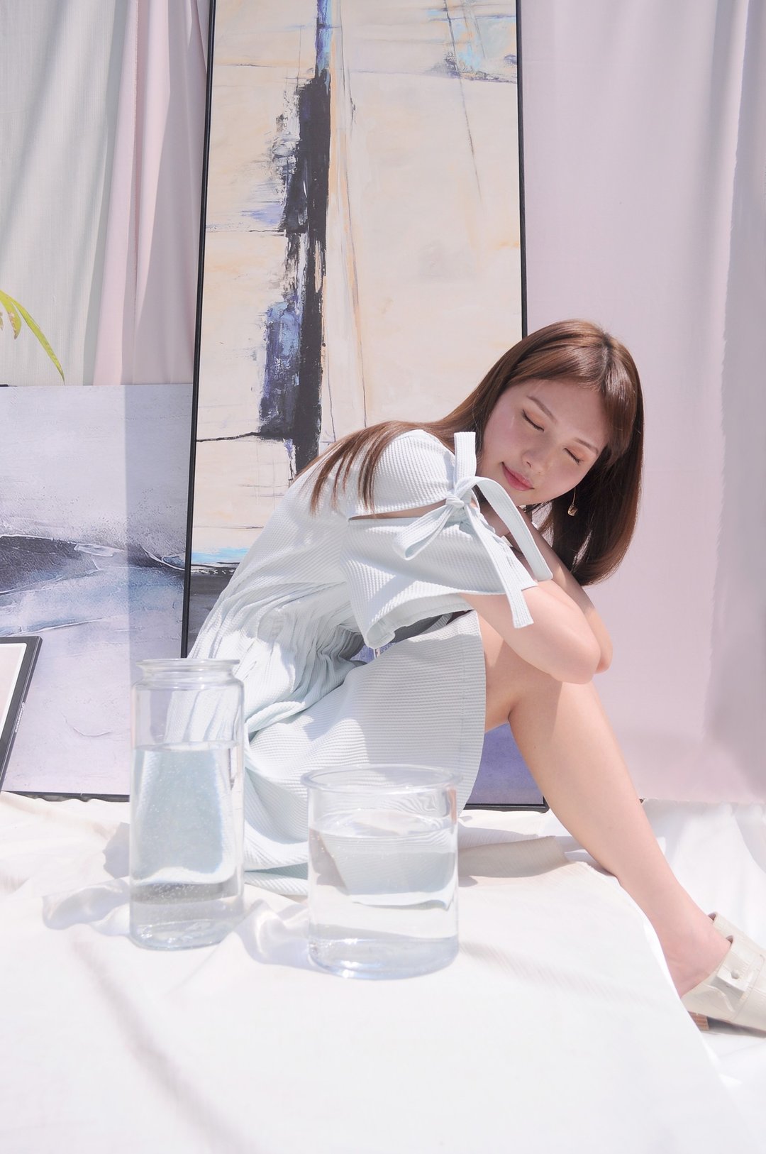 Mina Dress薄荷绿绉绉蝴蝶结连身裙 - 洋装/连衣裙 - 棉 绿色