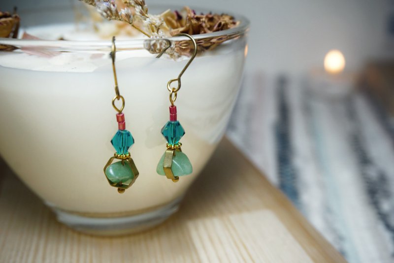 美好室物 || 东菱玉半宝石黄铜手工耳环 - 耳环/耳夹 - 其他材质 