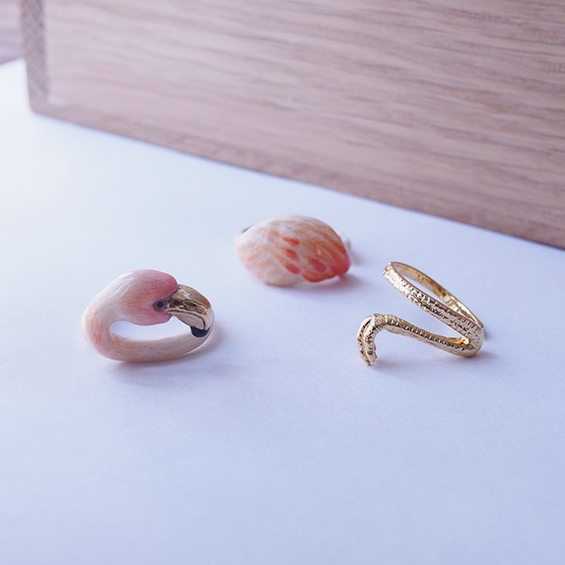 3-Piece Flamingo Rings - 戒指 - 其他金属 粉红色