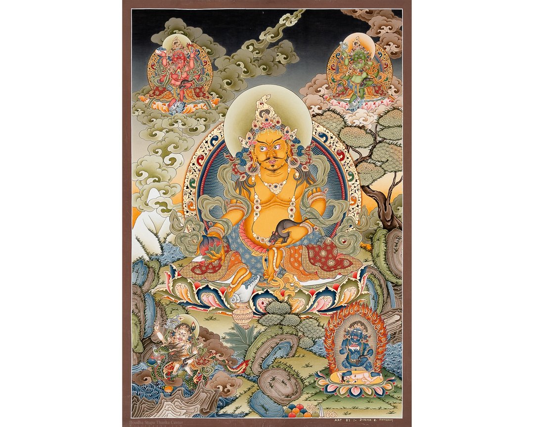 手工制作的赞巴拉唐卡 | 财富与繁荣之主 - 墙贴/壁贴 - 其他金属 多色
