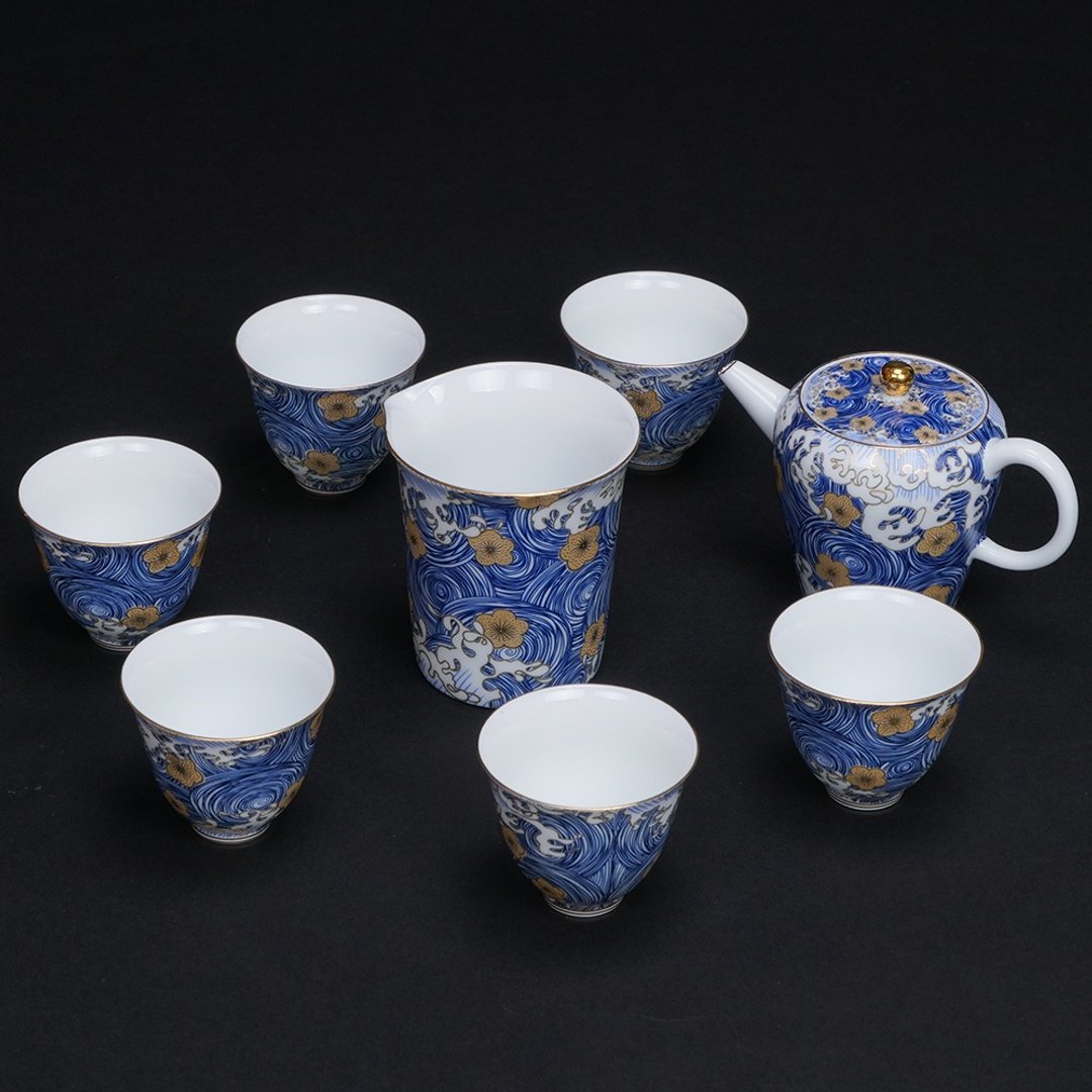 星月浪花青花瓷茶具组描金梅花 艺术茶席送礼 - 茶具/茶杯 - 瓷 蓝色