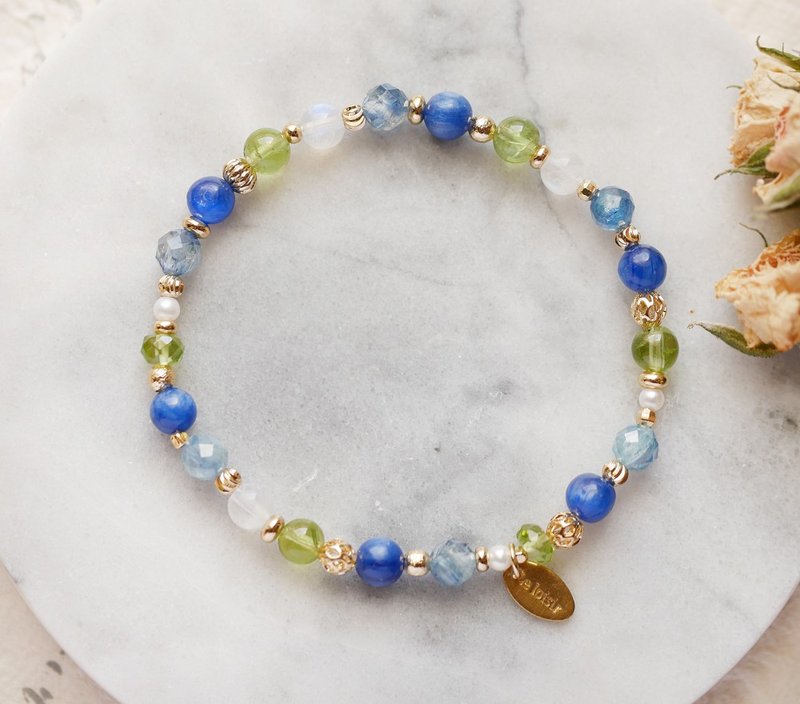 盛夏光年　蓝晶石橄榄石月光石手链-表达自信 - 手链/手环 - 其他金属 粉红色