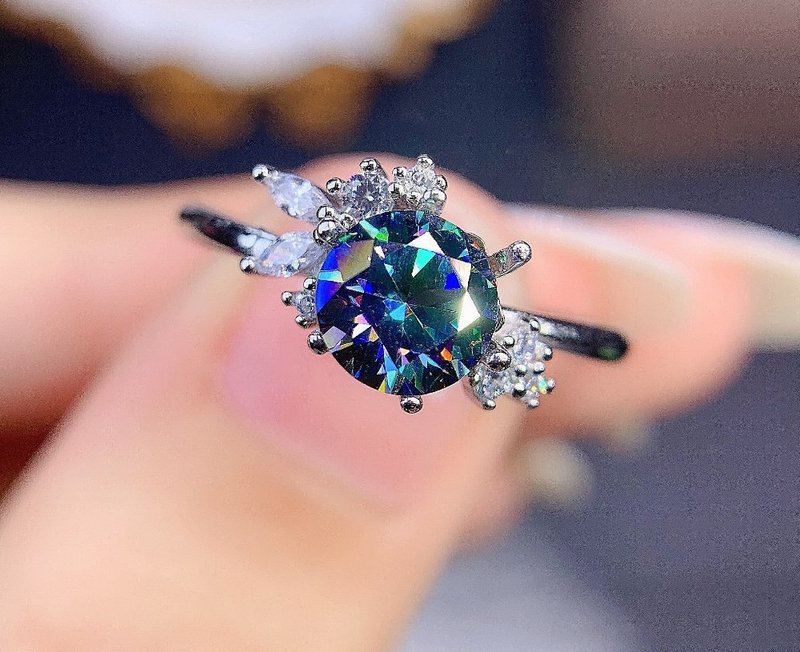 1.0 CT Black Multicolor Moissanite Ring, 1 CT Moissanite Ring, Black Moissanite - 戒指 - 其他金属 黑色