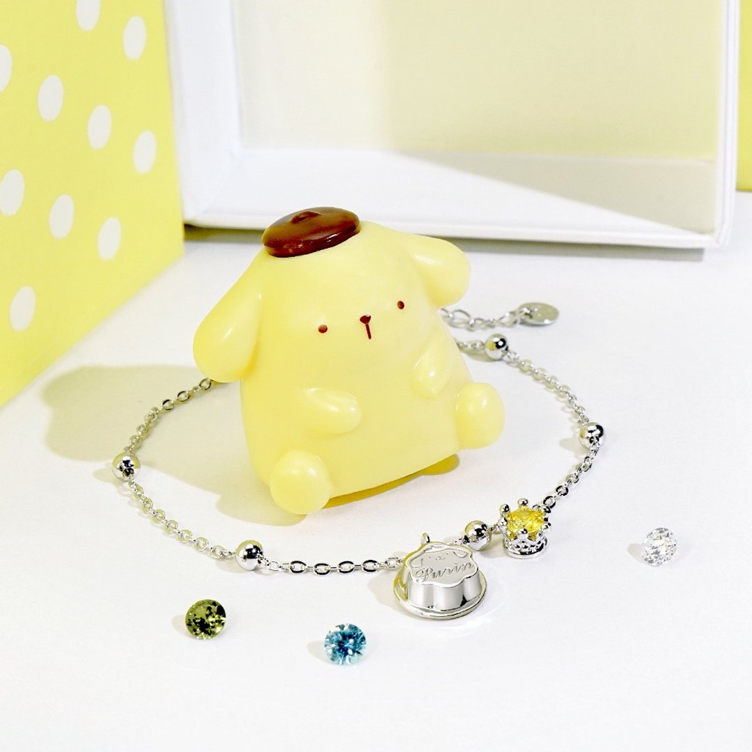 【定制化礼物】PomPomPurin 系列 - 焦糖布丁狗诞生石纯银手链 - 手链/手环 - 纯银 银色