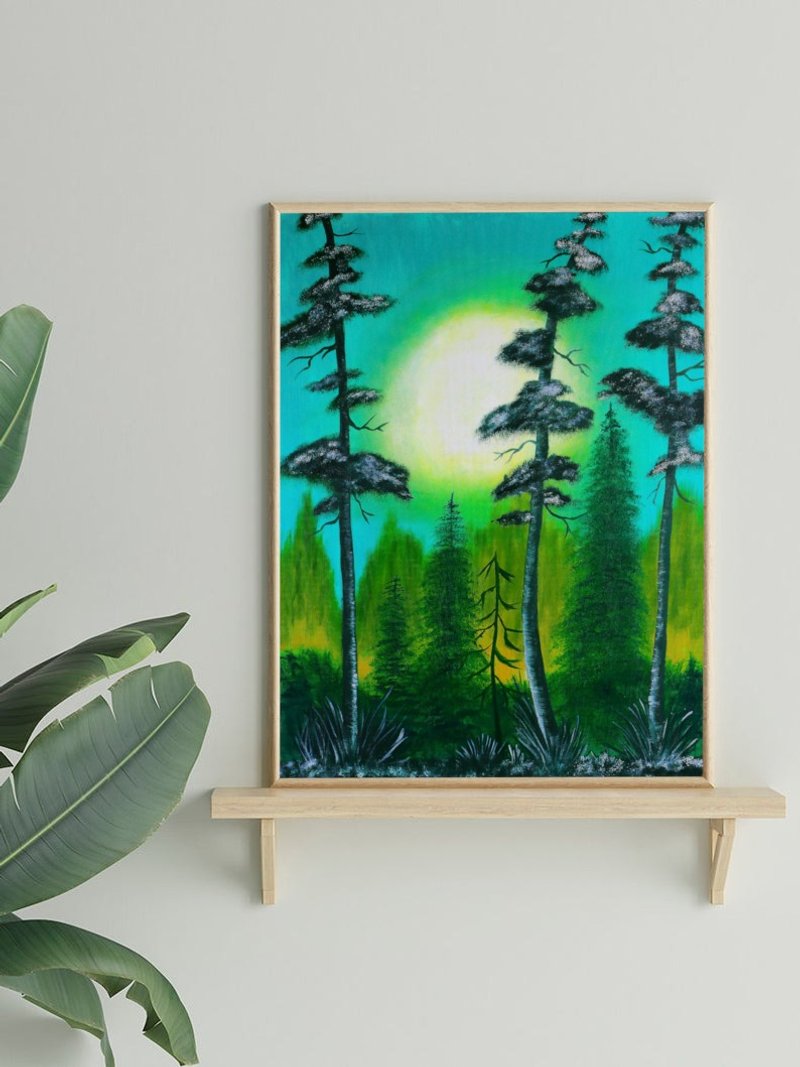 森林开花树景观 - 墙贴/壁贴 - 棉．麻 绿色