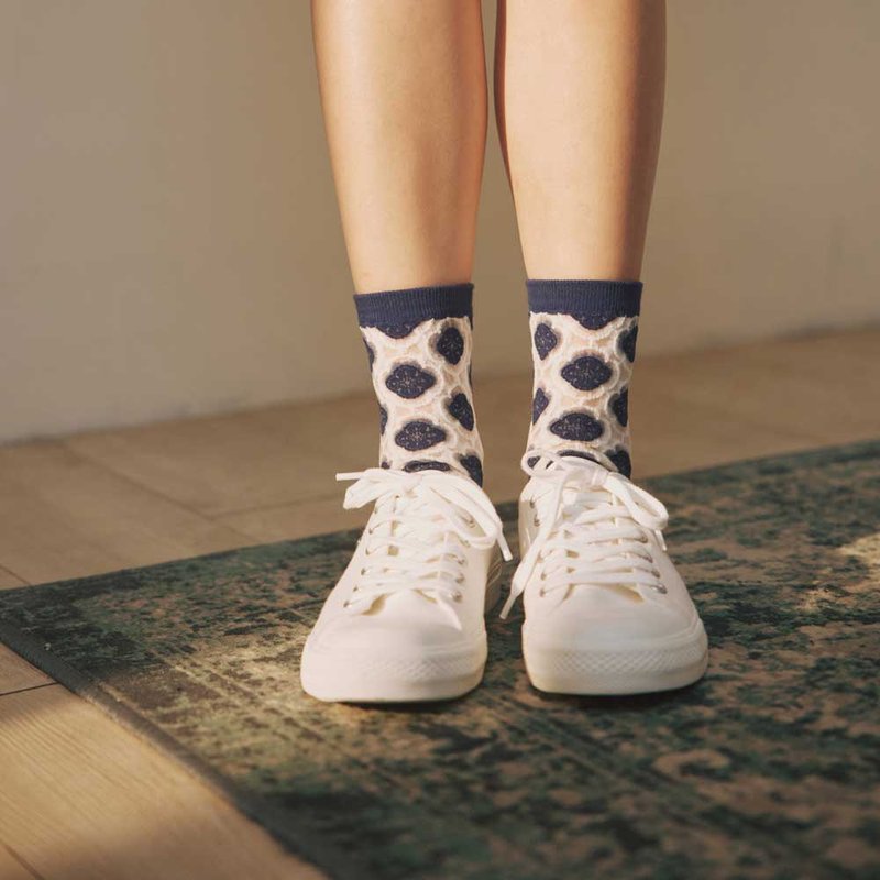 中低筒透肤袜/玻璃海棠3号/典雅蓝 - 袜子 - 棉．麻 