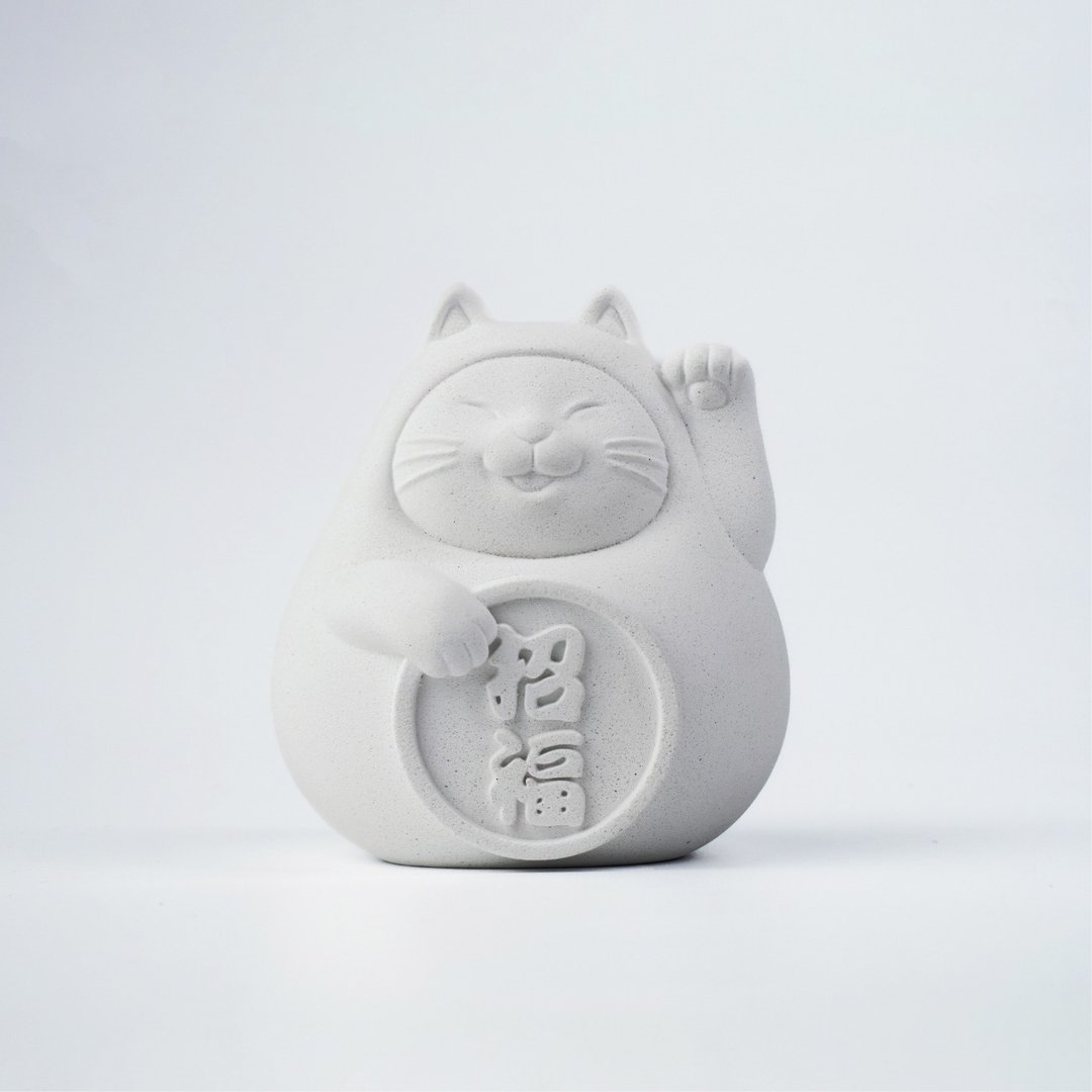 【平安福气好运到】胖胖招福猫 (中) 纯净白 - 香薰/精油/线香 - 水泥 白色