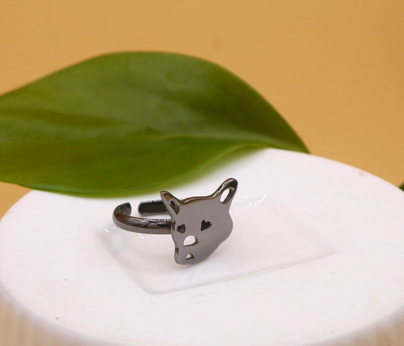 Little French bulldog ring - 戒指 - 其他金属 黑色