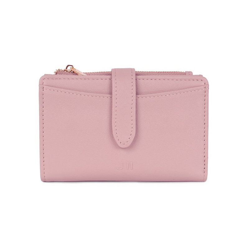 J II 中夹-柔肤牛皮按扣多卡层中夹-5051-6-多色任选 - 皮夹/钱包 - 真皮 粉红色