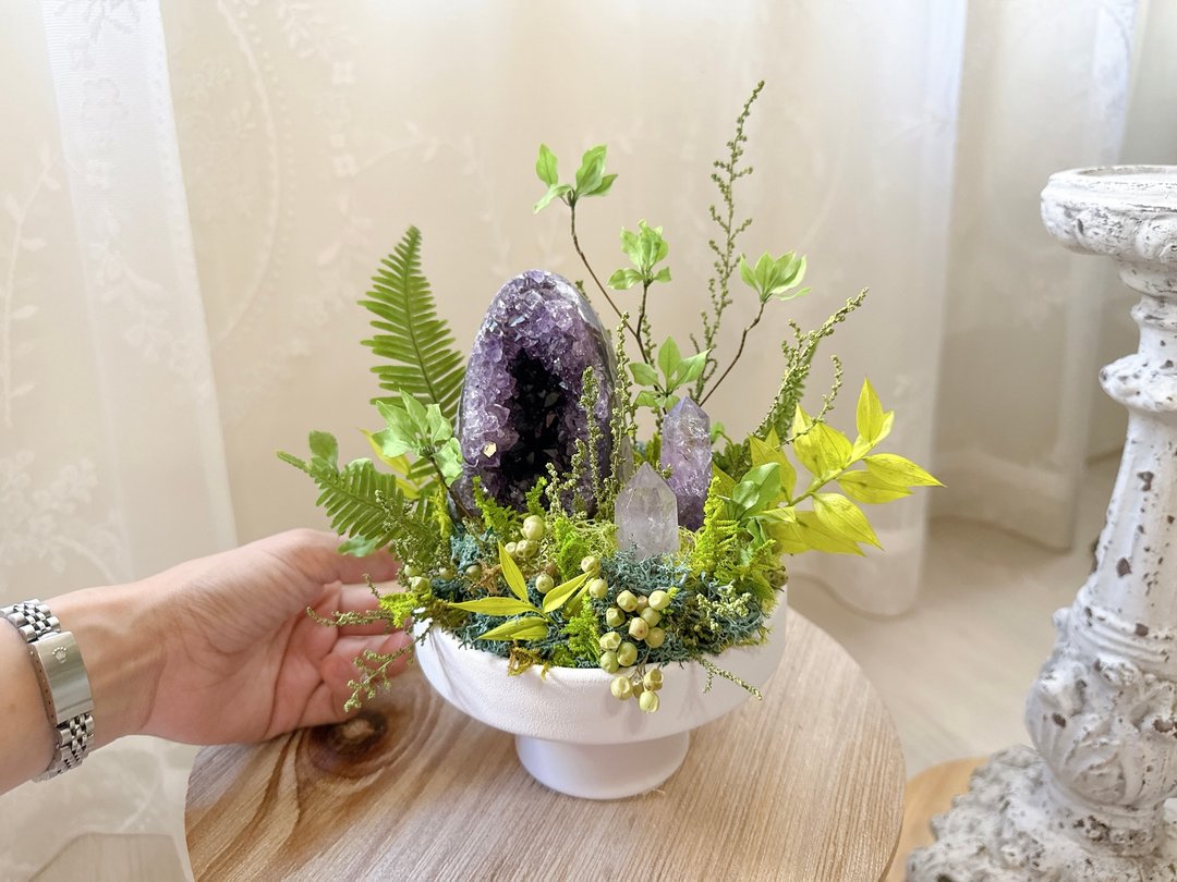 世外桃源 l  紫晶镇 紫水晶柱 永生叶材绿植栽 - 植栽/盆栽 - 水晶 紫色