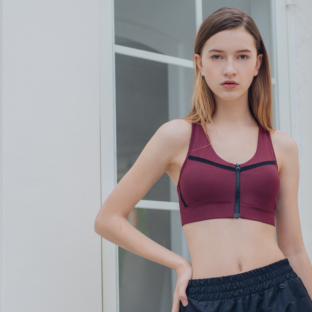【MACACA】双机能STB ZIP Bra - AOA0812 枣红 - 女装运动内衣 - 聚酯纤维 红色