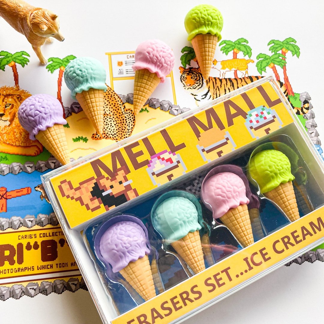 冰淇淋 橡皮擦 四入组 附外盒 CARIBZOO 动物园 ICE CREAM 1 海谱 猫 图案 - 其他书写用品 - 纸 黄色