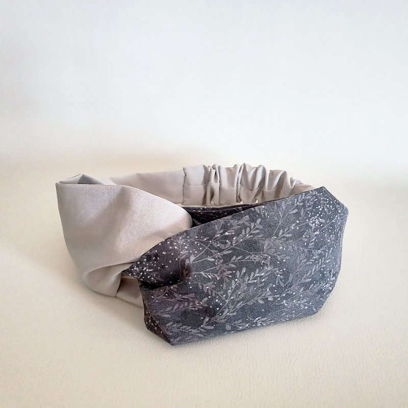 交叉款发带 头带 灰叶纹 14 - 发带/发箍 - 棉．麻 灰色