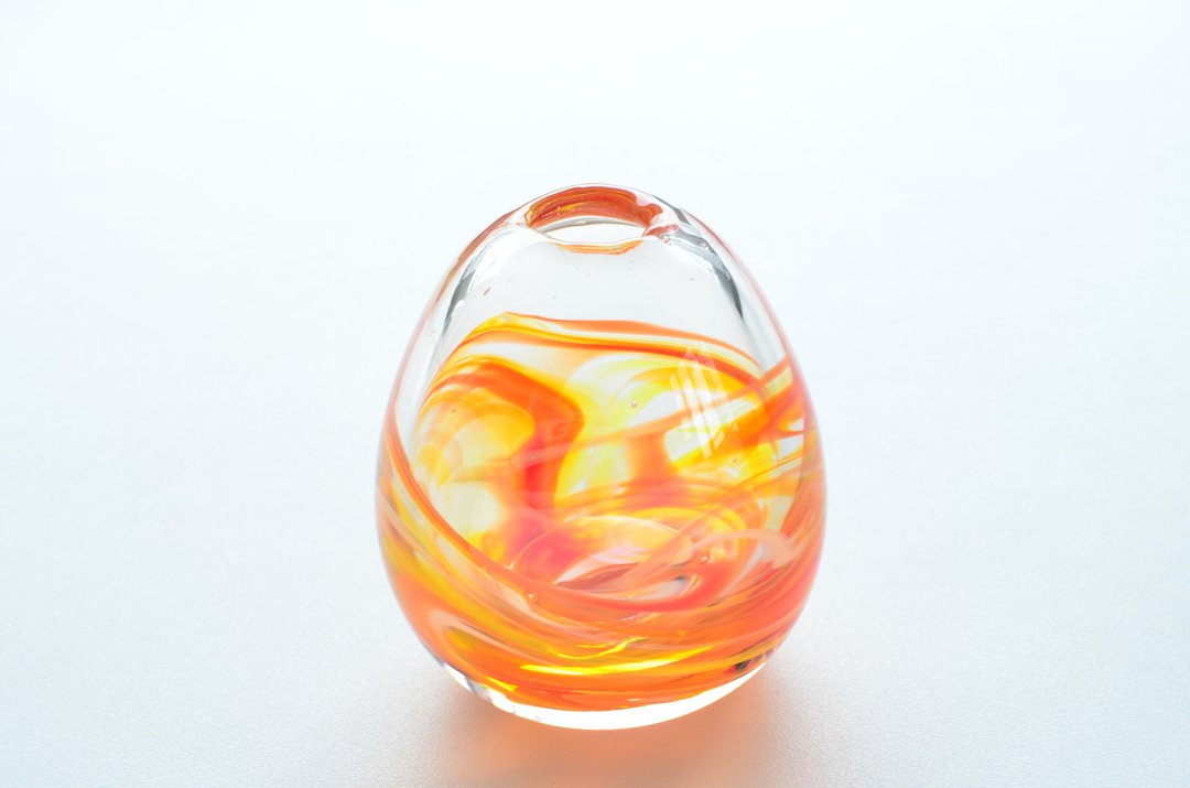 Single-wheel insert / Orange Marble / Palm size - 花瓶/陶器 - 玻璃 橘色
