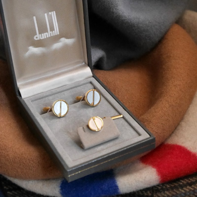 金银宝贝 日本购入 金银双色Dunhill 袖扣领带针 套组 W807G - 袖扣 - 其他金属 银色