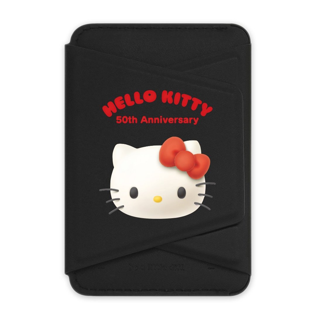 HelloKitty50周年－经典黑色款 支架磁吸卡包  小牛皮感 手机支架 - 手机座/防尘塞 - 人造皮革 黑色