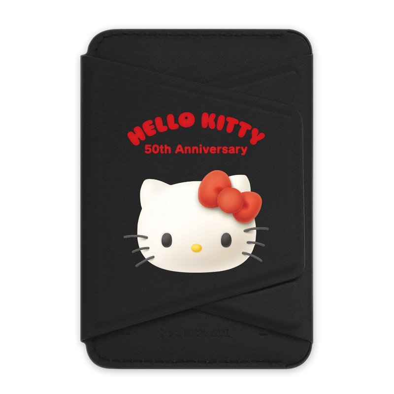 HelloKitty50周年－经典黑色款 支架磁吸卡包  小牛皮感 手机支架 - 手机座/防尘塞 - 人造皮革 黑色
