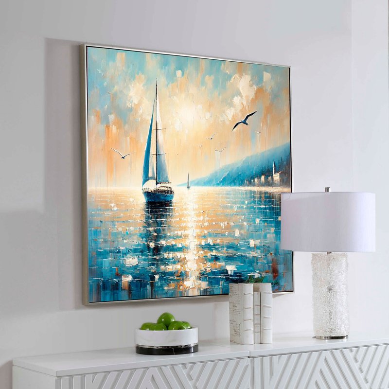 游艇艺术品, 布面海洋画, 纹理艺术, 海景画 - 墙贴/壁贴 - 其他材质 蓝色