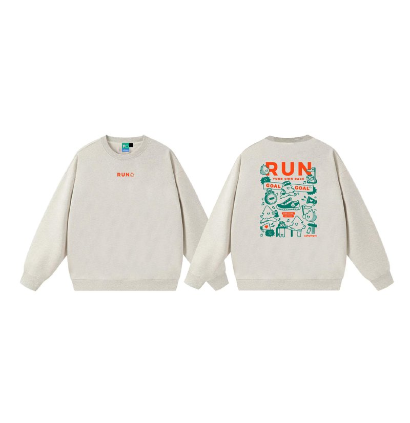 RUN 小树派派 灰色 薄绒 长袖 中性款 男女同款 - 中性连帽卫衣/T 恤 - 聚酯纤维 