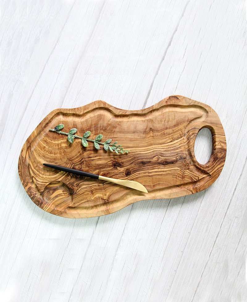 英国Naturally Med橄榄实木椭圆形集水沟槽凹槽挂鈎设计长砧板 - 厨房用具 - 木头 咖啡色