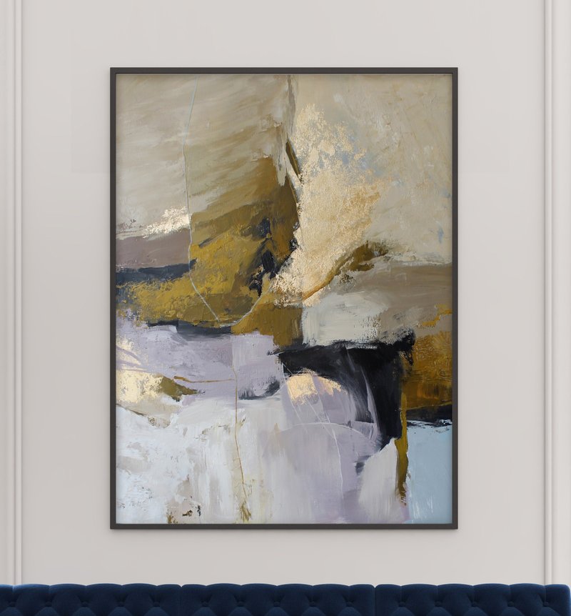 Licak 米色绘画 | Licak棕抽象画 |棕米色绘画原作 | Ness - 墙贴/壁贴 - 棉．麻 咖啡色