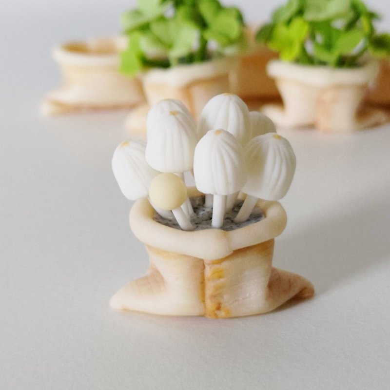 黏土手作 ATO33 簇生类鬼伞小布袋 疗愈小摆饰 - 摆饰 - 粘土 