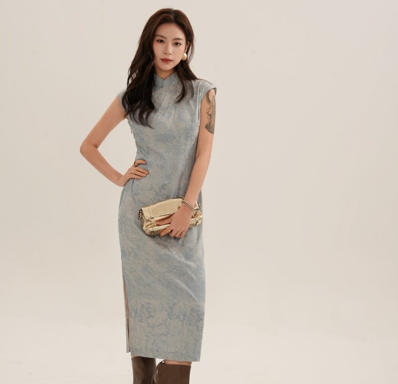 【釉】新中式复古中国风 收腰港工旗袍 - 旗袍 - 其他材质 蓝色