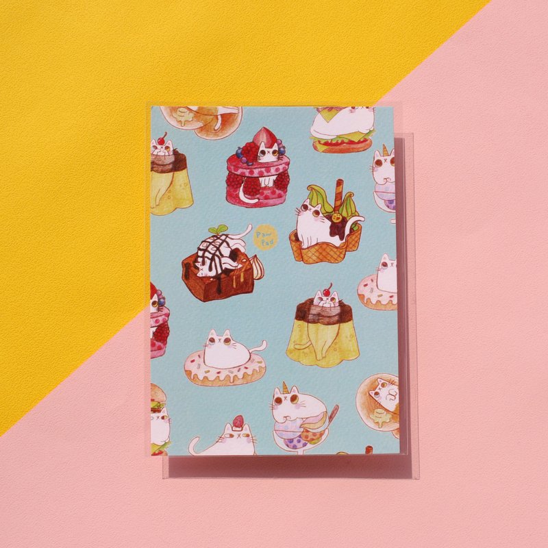 肉球/蓝色甜点/明信片/异色瞳白猫 - 卡片/明信片 - 纸 