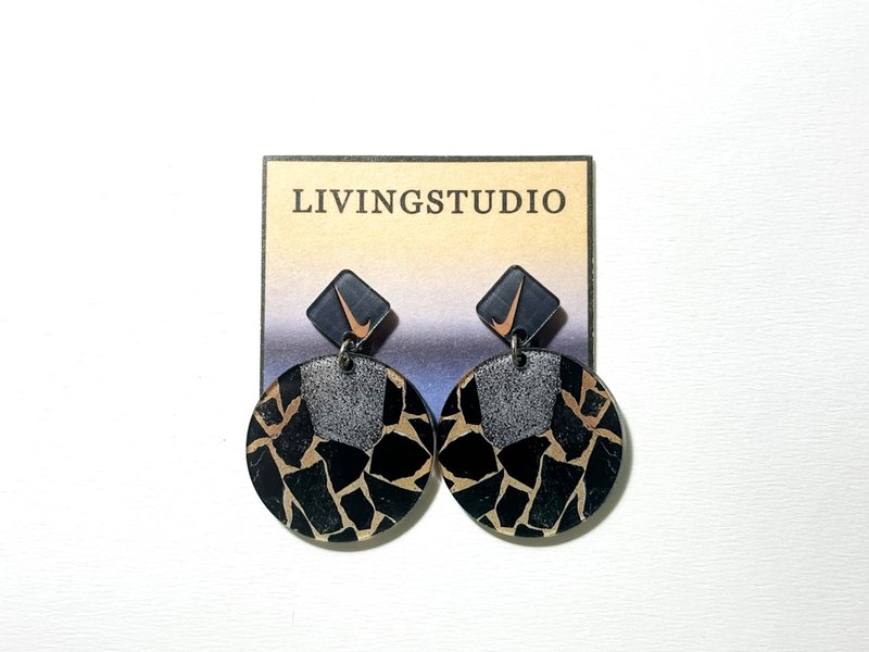 生活风景系列002-豹纹check | 压克力耳环 - 耳环/耳夹 - 压克力 黑色