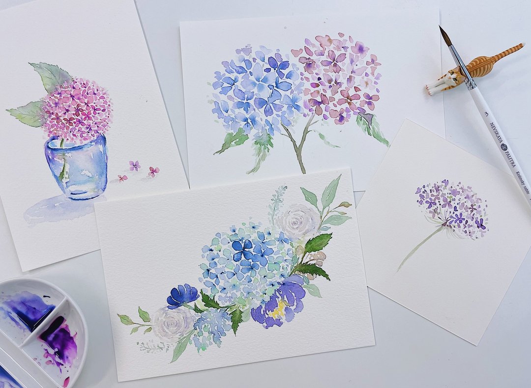 【一人成团】水彩纾压・ loose watercolor 绣球花 - 插画/绘画/写字 - 纸 