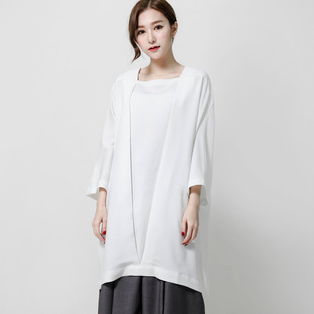 SU:MI said Nietzsche 尼采方领前折上衣洋装_7AF101_白 - 女装上衣 - 棉．麻 