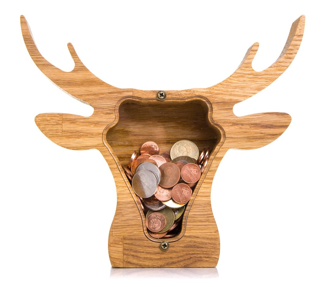 DEER head wood piggy bank Elk moose home decor Christmas gift for kids - 储蓄罐 - 木头 
