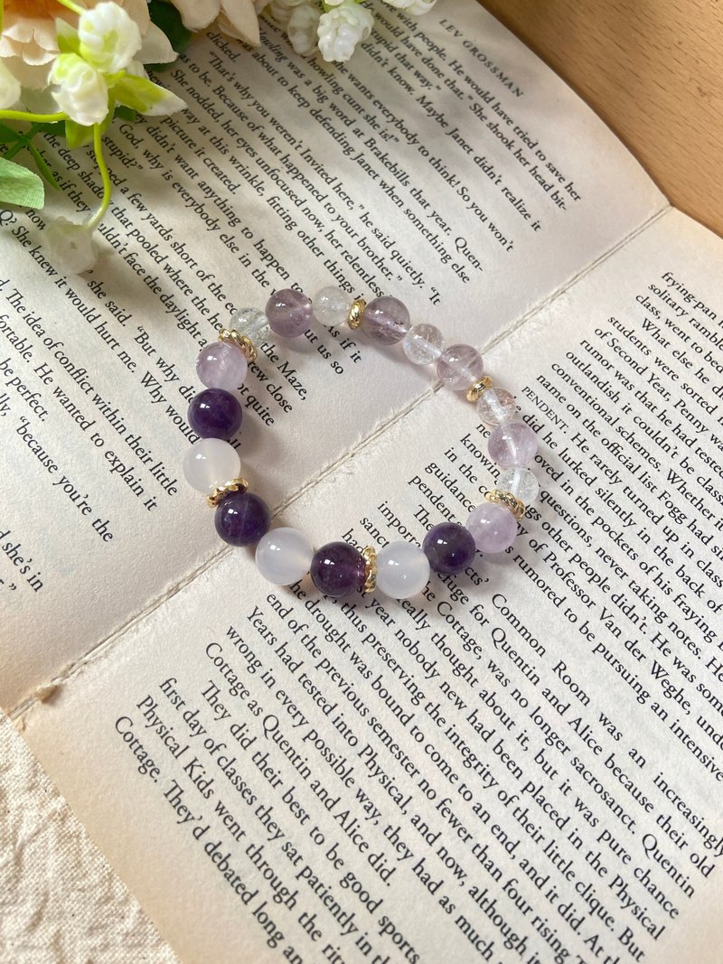 贵人。安神。全面净化。浓色紫水晶/薰衣草紫水晶/白玛瑙/白阿塞 - 手链/手环 - 半宝石 紫色