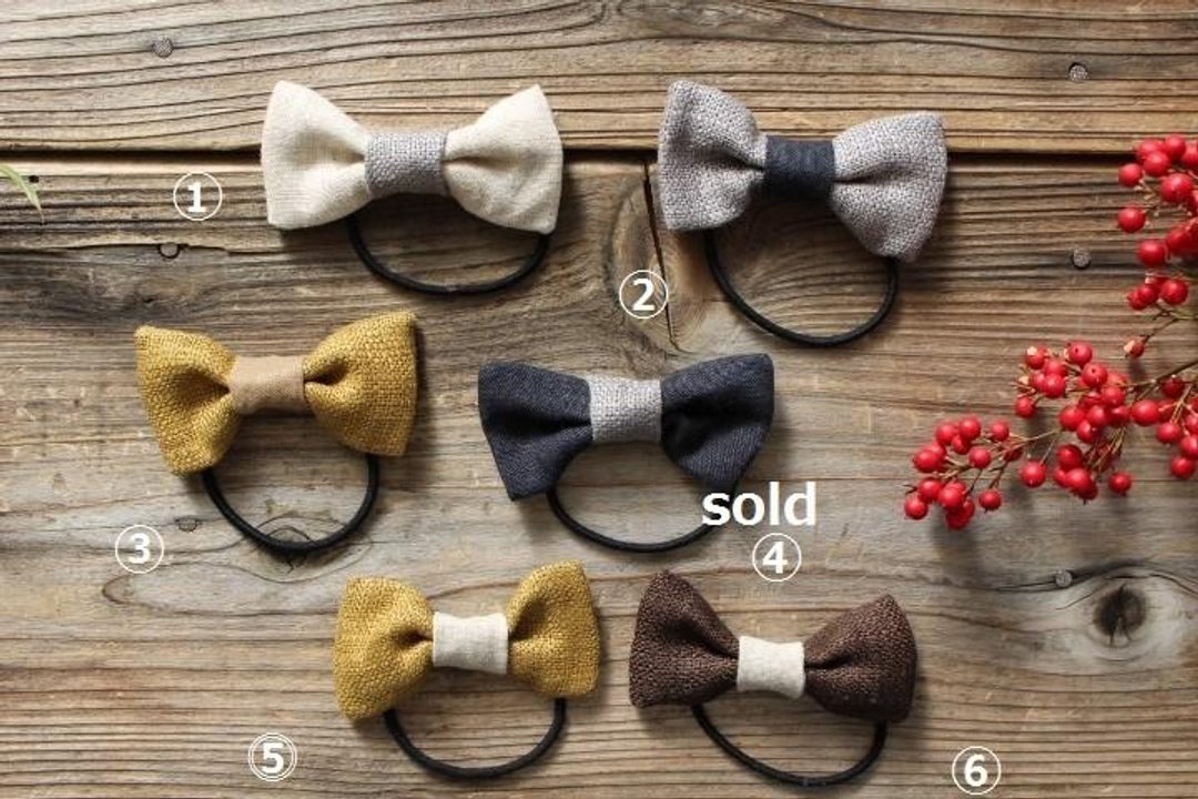 Linen ribbon hair rubber - 发饰 - 棉．麻 