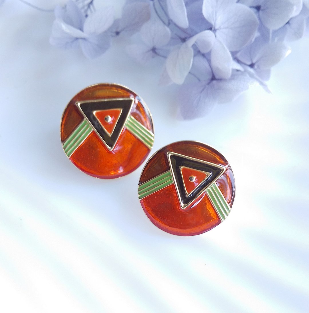 Vintage Jewelry 西洋古董饰品 复古普普 几何 针式耳环 - 耳环/耳夹 - 其他金属 透明