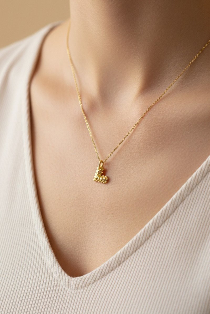 14K & 18K  像素爱心 项链 黄K金/白K金/玫瑰金 - 项链 - 贵金属 金色