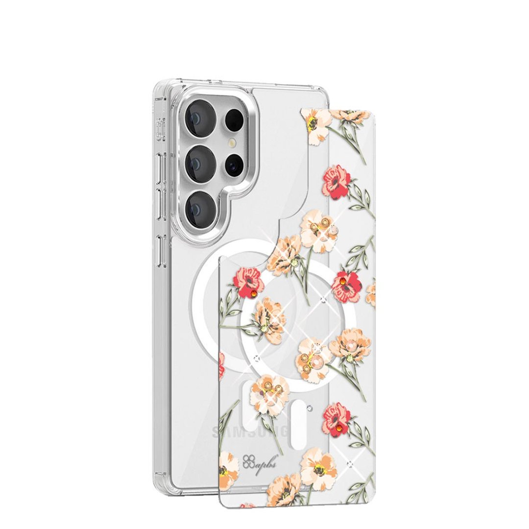 Samsung S26/S25/S24系列 可拆式磁吸片材彩钻壳 - 小清新 - 芦莉草 - 手机壳/手机套 - 其他材质 多色