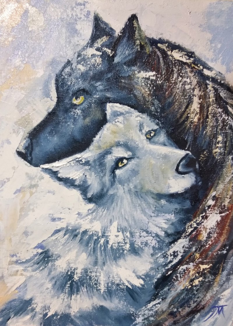Original art. The picture with the wolf. Pair of wolves. Picture with lovers. - 墙贴/壁贴 - 其他材质 灰色